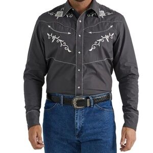 Wrangler Men’s Grey Rodeo Ben Western Snap Shirt XL